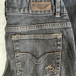 Distressed Harley-Davidson women's bootcut jeans in a black or gray wash 4L